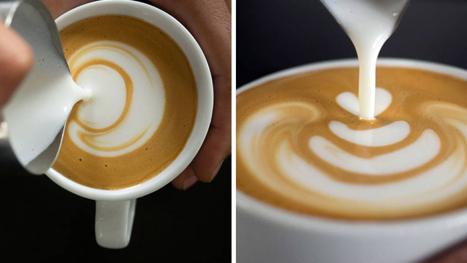 Latte Art kursus hos Kontra Coffee med mælk, hældeteknik og klassiske mønstre